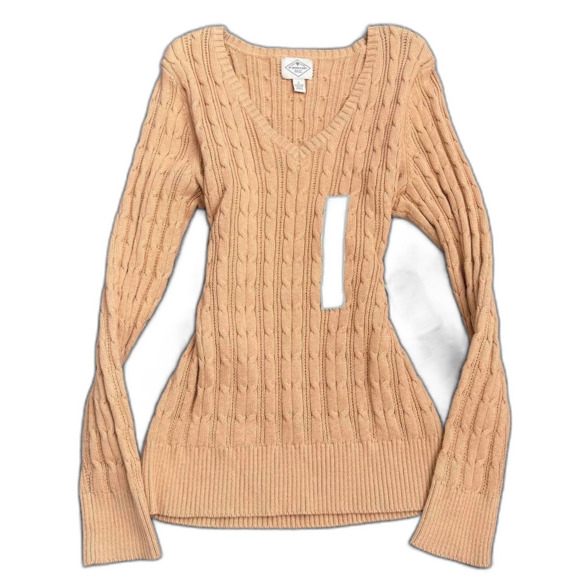 St. John's Bay Sweaters - St. John’s Bay tan cable knit sweater v neck long sleeve